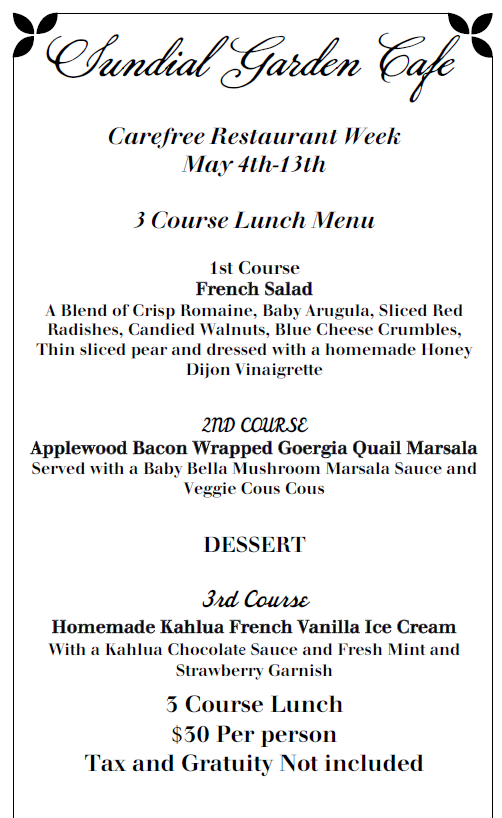 Sundial Cafe Menu Carefree Restaurant Association