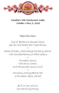 English Rose Tea Room October Menu