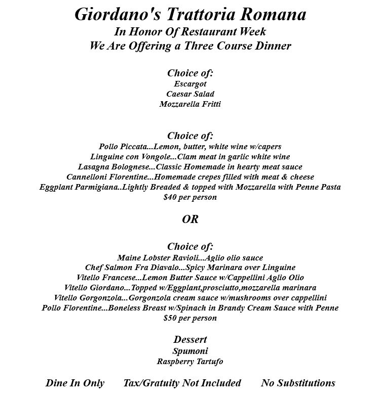 Giordanos carefree restaurant week menu