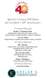 Keeler's carefree restaurant week menu