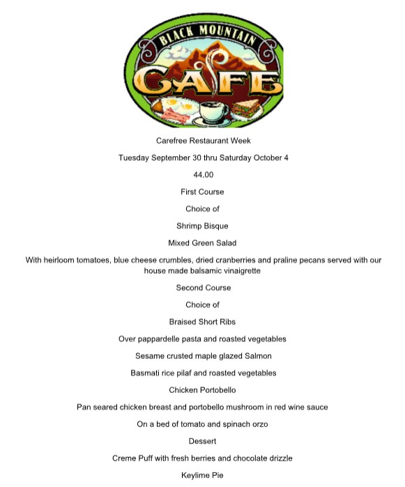 black mountain cafe restaurant week menu