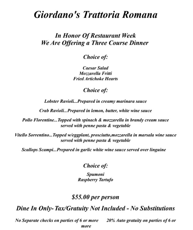 giordanos restaurant week menu