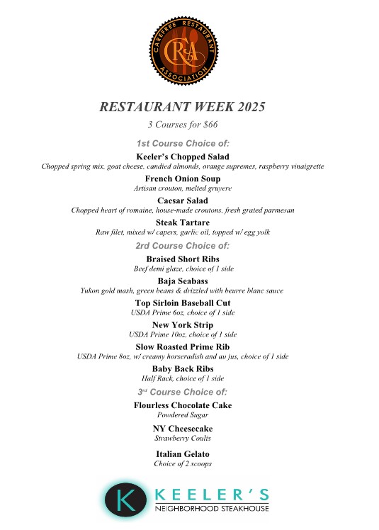 keelers restaurant week menu
