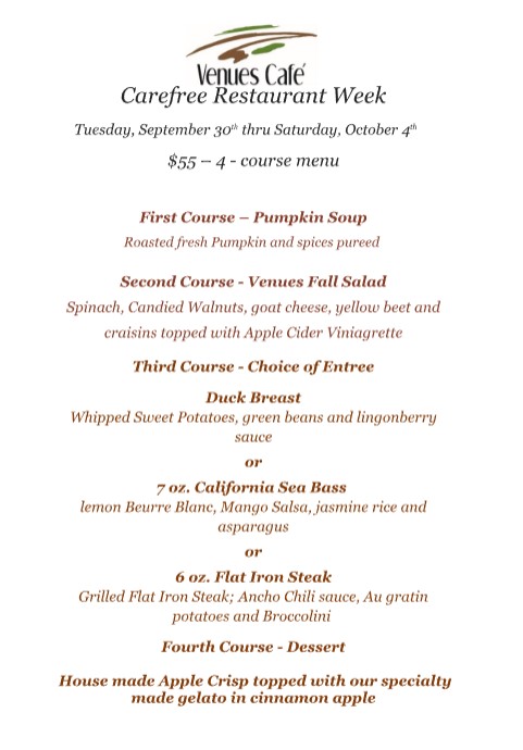 venues cafe restaurant week menu carefree