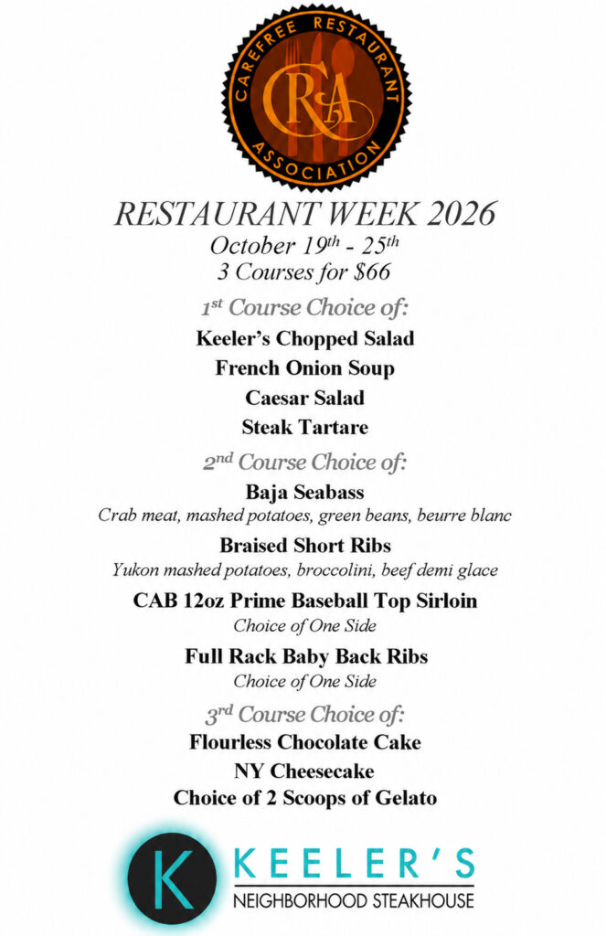 Keelers restaurant week menu