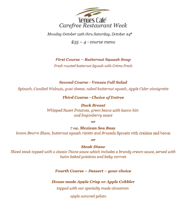 venues cafe restaurant week menu