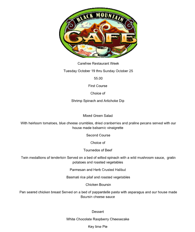 black mountain cafe fall restaurant week menu